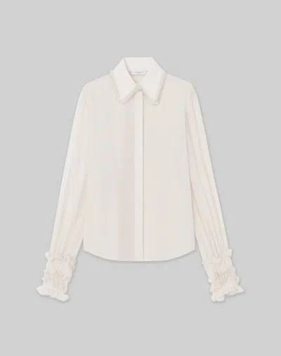 Lafayette 148 Silk Georgette Balloon Sleeve Blouse In Pearl
