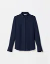 Lafayette 148 Silk Georgette Button Blouse In Blue