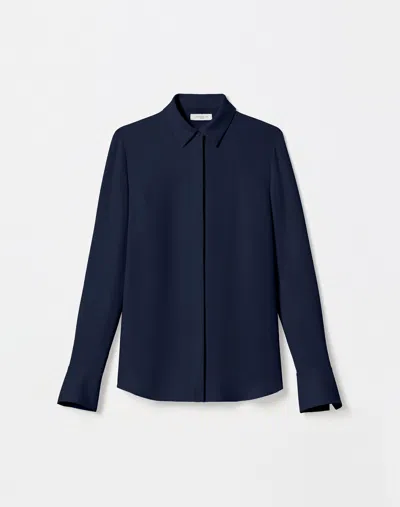 Lafayette 148 Silk Georgette Button Blouse In Blue
