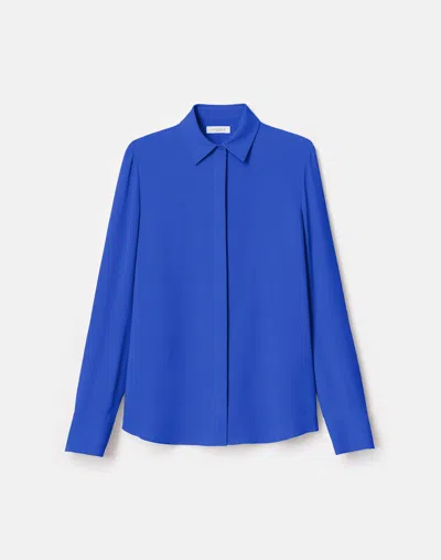 Lafayette 148 Silk Georgette Button Blouse In Blue