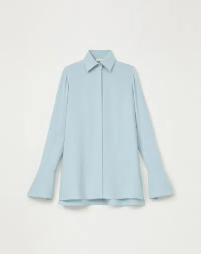 Lafayette 148 Silk Georgette Buttoned Split Cuff Blouse In Venetian Sky
