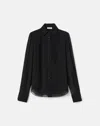 Lafayette 148 Silk Georgette Crystal Button Tuxedo Blouse In Black