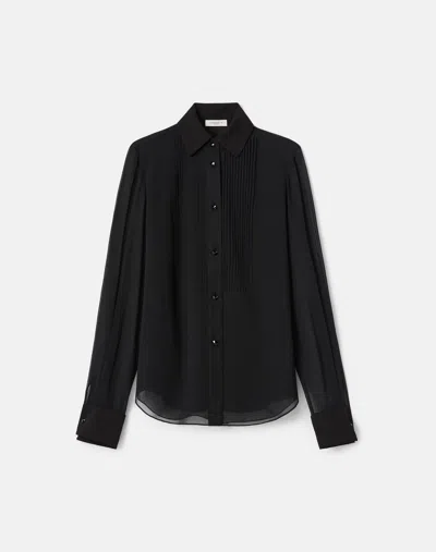 Lafayette 148 Silk Georgette Crystal Button Tuxedo Blouse In Black