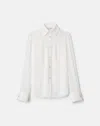 Lafayette 148 Silk Georgette Crystal Button Tuxedo Blouse In Gray