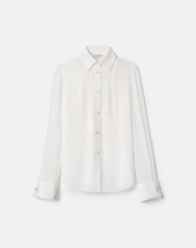 Lafayette 148 Silk Georgette Crystal Button Tuxedo Blouse In Gray