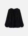 Lafayette 148 Silk Georgette Crystal Embellished Ruffle Blouse In Black