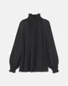 Lafayette 148 Silk Georgette Hand-smocked Blouse In Black