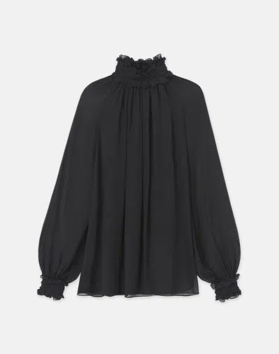 Lafayette 148 Silk Georgette Hand-smocked Blouse In Black