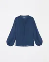 Lafayette 148 Silk Georgette Hand-smocked Lattice Blouse In Lido Blue