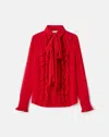 Lafayette 148 Silk Georgette Ruffle Bow Blouse In Red