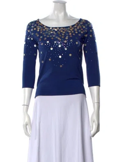 Pre-owned Lafayette 148 Silk Graphic Print Sweater In Blue