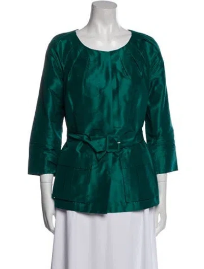 Pre-owned Lafayette 148 Silk Jacket In Green