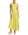 Lafayette 148 Silk Linen Drape Front Asymmetric Dress In Chartreuse