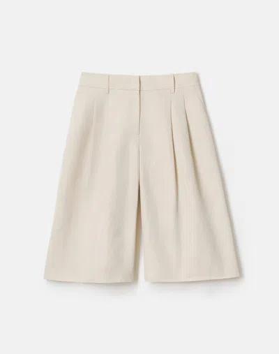 Lafayette 148 Silk Linen Pleated Wide Leg Long Short In Pearl