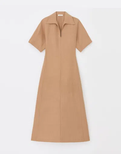 Lafayette 148 Silk-linen Popover Dress In Beige