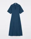 Lafayette 148 Collared Silk-linen Midi Dress In Lido Blue