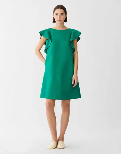 Lafayette 148 Silk Linen Ruffle Sleeve A-line Dress In Green