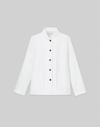 Lafayette 148 Silk-linen Shawl Collar Shirt Jacket In White