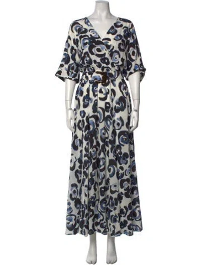 Pre-owned Lafayette 148 Silk Long Dress In Blue/white