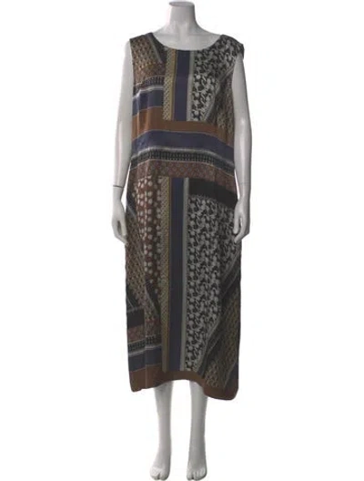 Pre-owned Lafayette 148 Silk Long Dress In Brown