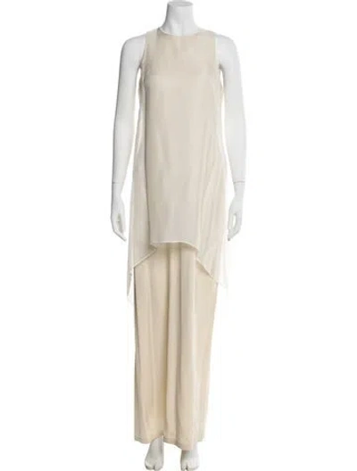 Pre-owned Lafayette 148 Silk Long Dress In Neutral