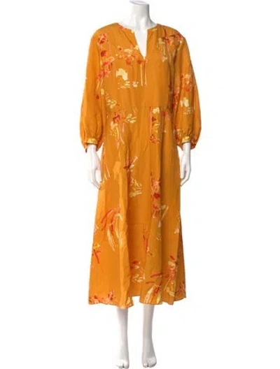 Pre-owned Lafayette 148 Silk Long Dress In Yellow