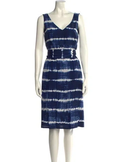 Pre-owned Lafayette 148 Silk Midi Length Dress In Blue