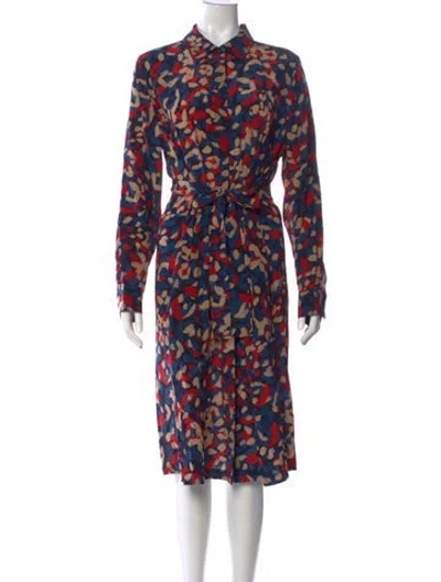 Pre-owned Lafayette 148 Silk Midi Length Dress In Blue