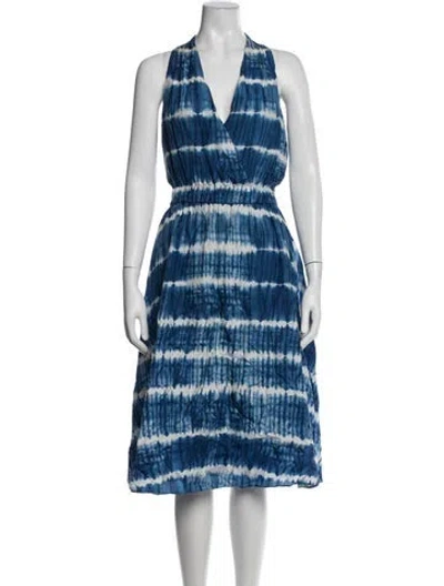 Pre-owned Lafayette 148 Silk Midi Length Dress In Blue
