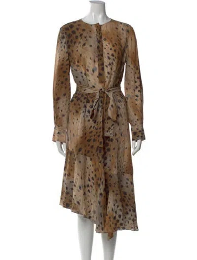 Pre-owned Lafayette 148 Silk Midi Length Dress In Brown