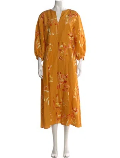 Pre-owned Lafayette 148 Silk Midi Length Dress W/ Tags In Yellow