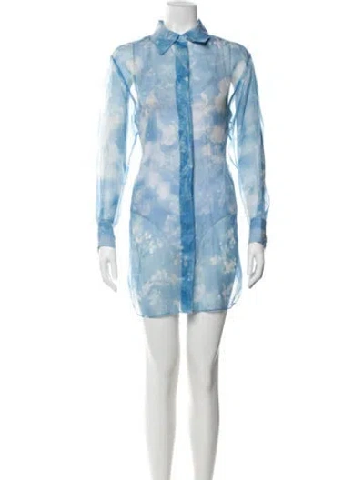 Pre-owned Lafayette 148 Silk Mini Dress In Blue