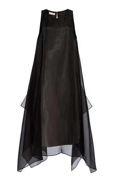 Lafayette 148 Handkerchief Silk Organza Maxi Dress In Black