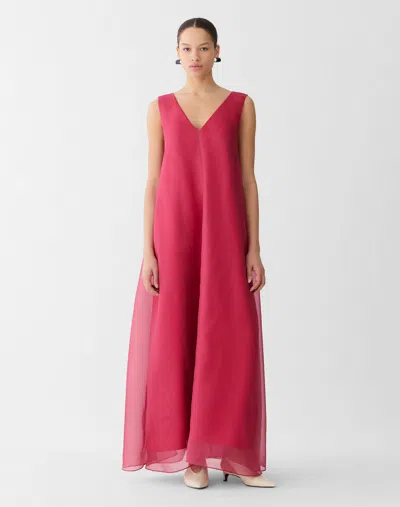 Lafayette 148 Silk Organza Overlay V-neck Sleeveless Gown In Red