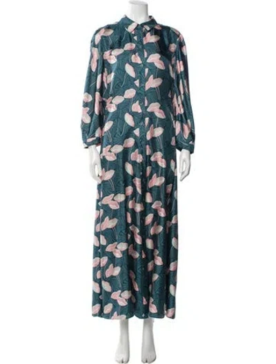 Pre-owned Lafayette 148 Silk Printed Dress Set W/ Tags In Blue