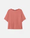Lafayette 148 Silk Satin Crewneck Blouse In Burnt Sienna