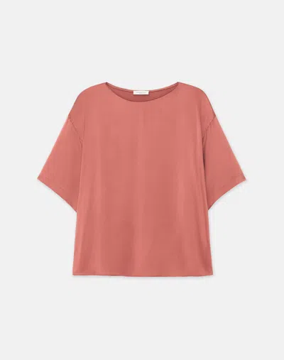 Lafayette 148 Silk Satin Crewneck Blouse In Burnt Sienna