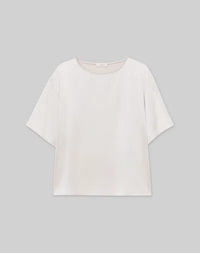 Lafayette 148 Silk Satin Crewneck Blouse In Pearl