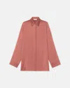 Lafayette 148 Silk Satin Oversized Shirt In Burnt Sienna