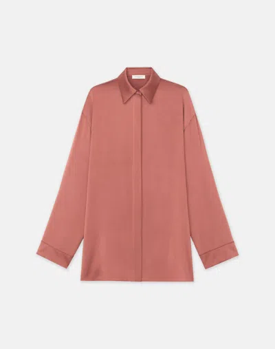 Lafayette 148 Silk Satin Oversized Shirt In Burnt Sienna