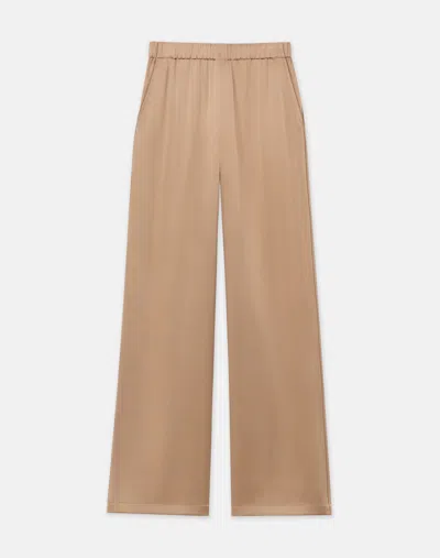 Lafayette 148 Silk Satin Riverside Pant In Beige