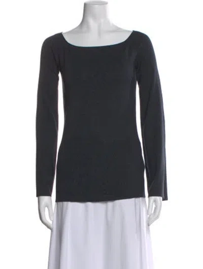 Pre-owned Lafayette 148 Silk Scoop Neck Sweater In Blue