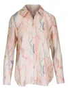 Lafayette 148 Gesture Print Silk Twill Button Down Blouse In Raffia Multi