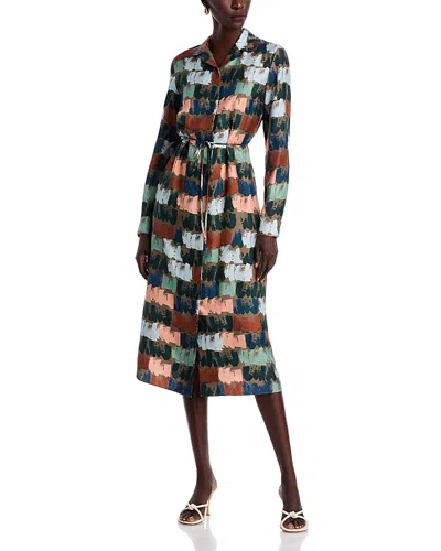 Lafayette 148 Silk Shirt Dress In Concrete Multi