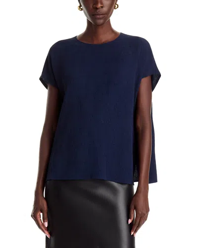 Lafayette 148 Silk Stretch Round Neck Top In Blue