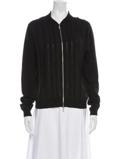 Pre-owned Lafayette 148 Silk Striped Bomber Jacket In Black