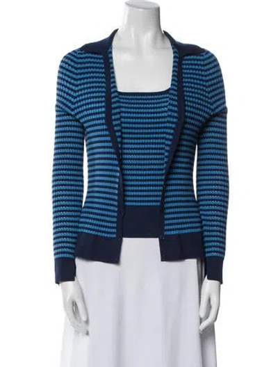 Pre-owned Lafayette 148 Silk Striped Set In Blue