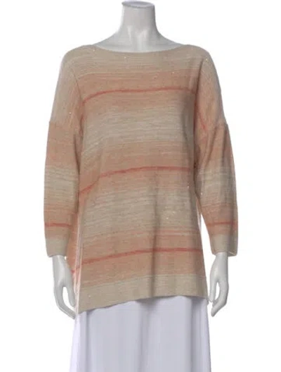 Pre-owned Lafayette 148 Silk Striped Sweater W/ Tags In Neutral