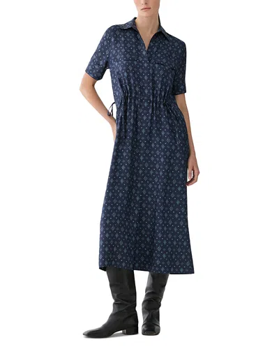 Lafayette 148 Silk Tie Waist Shirt Dress In Ink Multi