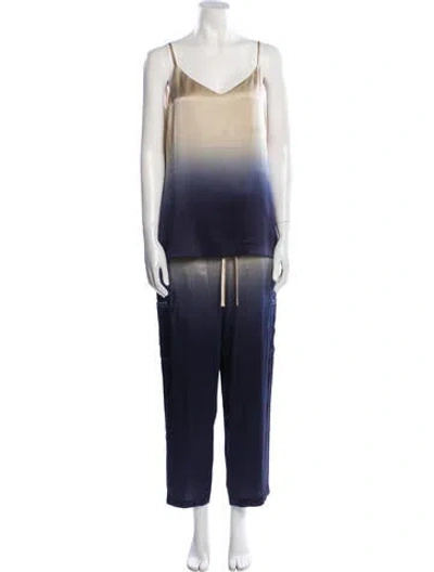 Pre-owned Lafayette 148 Silk Tie-dye Print Pant Set